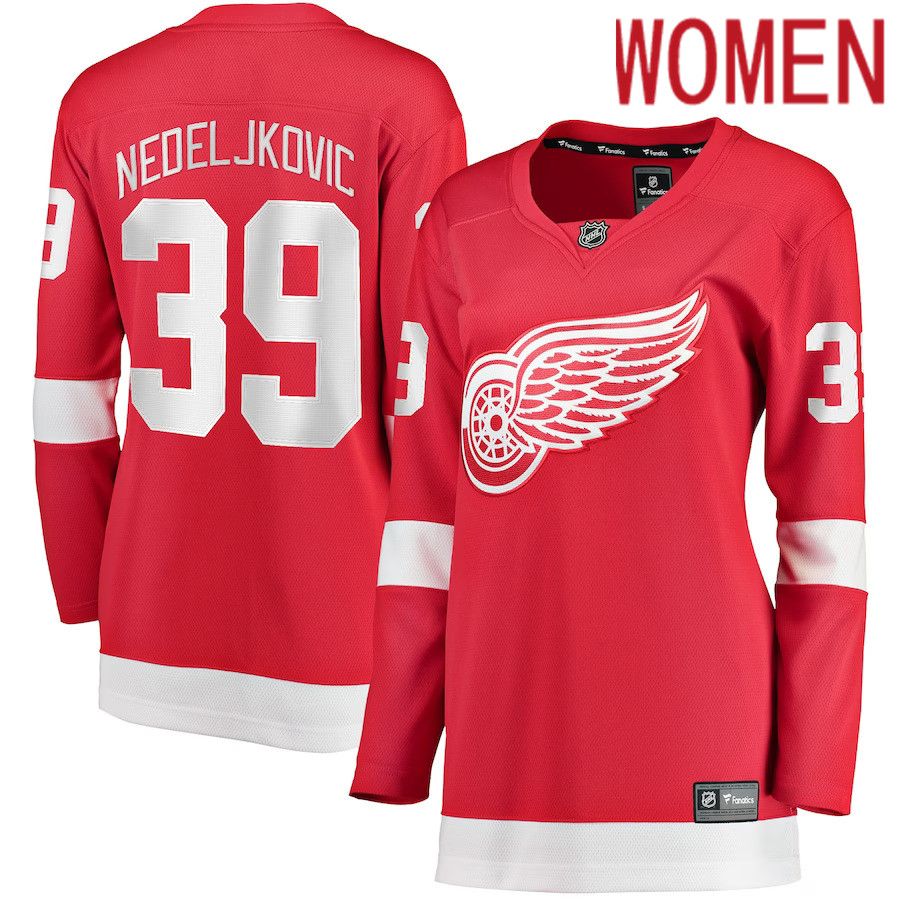 Women Detroit Red Wings 39 Alex Nedeljkovic Fanatics Branded Red Home Breakaway Player NHL Jersey